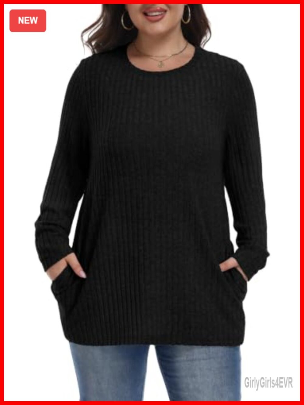 Womens Plus Size Tunic Sweater Pullover Crew Neck Pockets